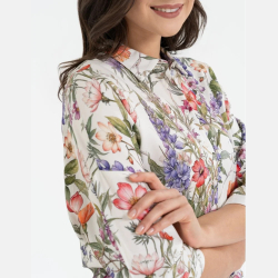 KOSZULA DAMSKA, kwiaty, kołnierz, guziki 100% WISKOZA, OVERSIZE MORAJ